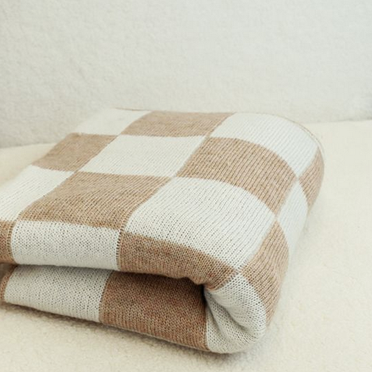 Beige Plaid Throw Blanket