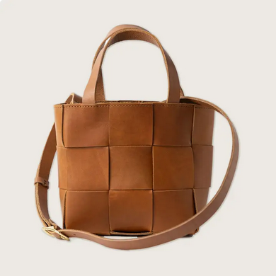 Mini Woven Leather Tan Tote