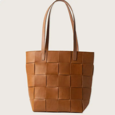 Large Woven Leather Tan Tote