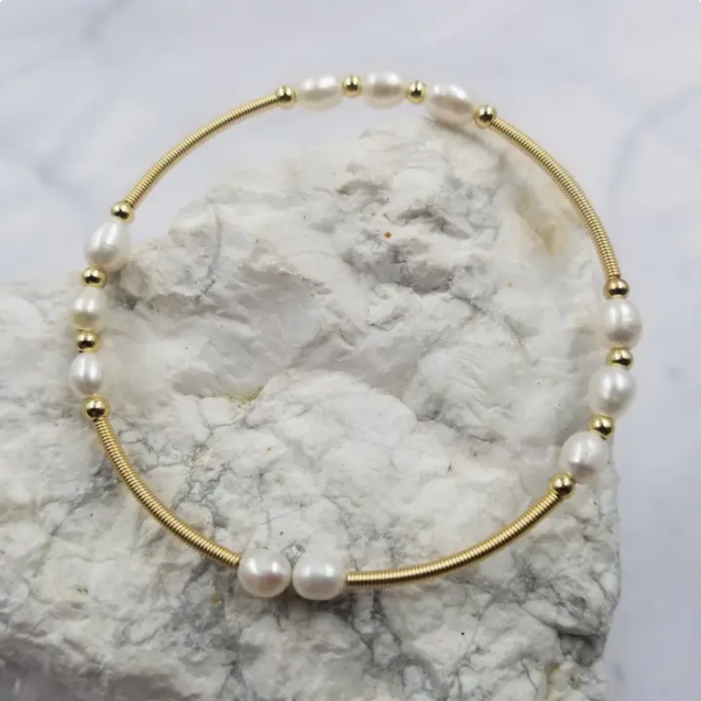 Gold Plated Wrapped White Pearl Blessing Bracelet