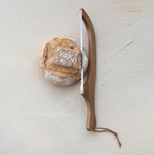 Wood Bread Bow Knife w/ Stainless Steel Blade
