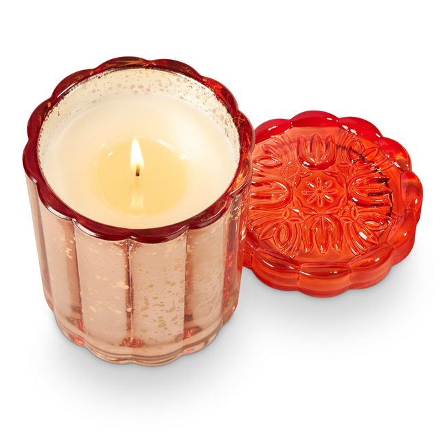 Blood Orange Dahlia Flourish Glass Candle