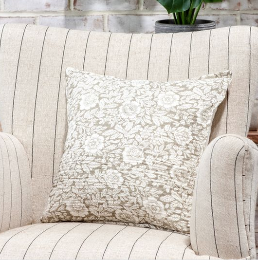 16" x 16" Beige Floral & Leaf Pillow