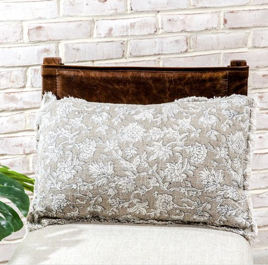 13" x 20" Beige Floral Pillow