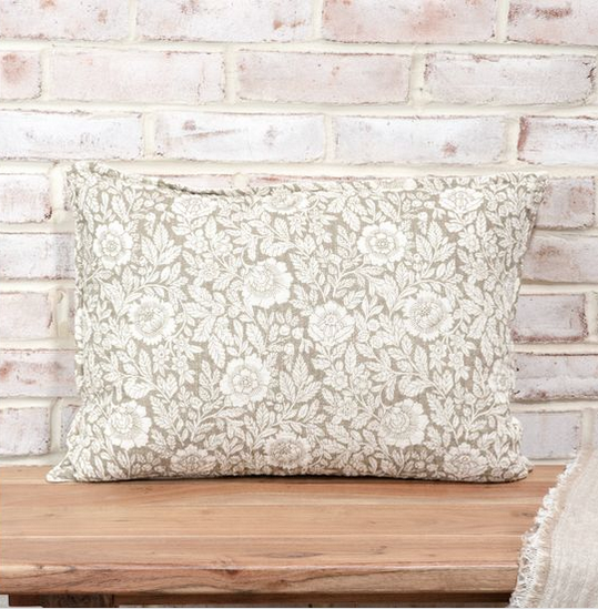 14" x 20" Beige Floral & Leaf Pillow