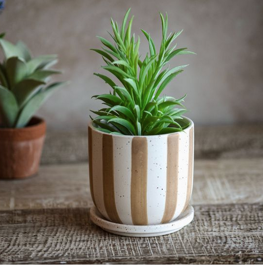 4.5" Brown Stripe Ceramic Planter
