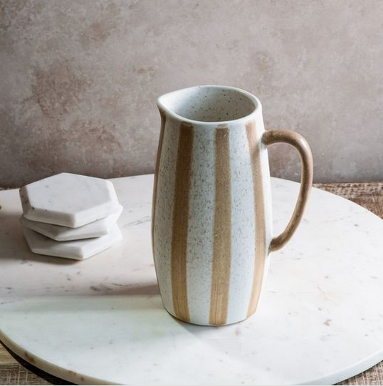 8.4" Brown Striped Ceramic Pitcher