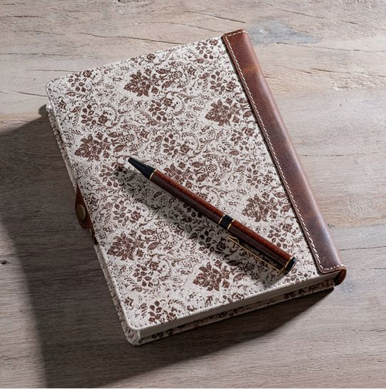 8" Brown Fleur Canvas Leather Journal