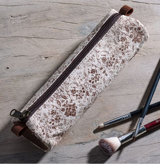 8.5" Brown Fleur Canvas Pencil Case