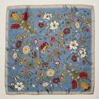 Vintage Blue Botanical Floral Square Scarf