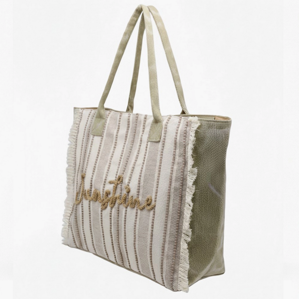 Vintage Sunshine Stripe Fringe Tote Bag