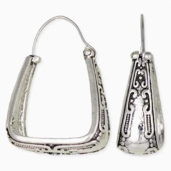 Vintage Rectangle Silver Hoop Earrings