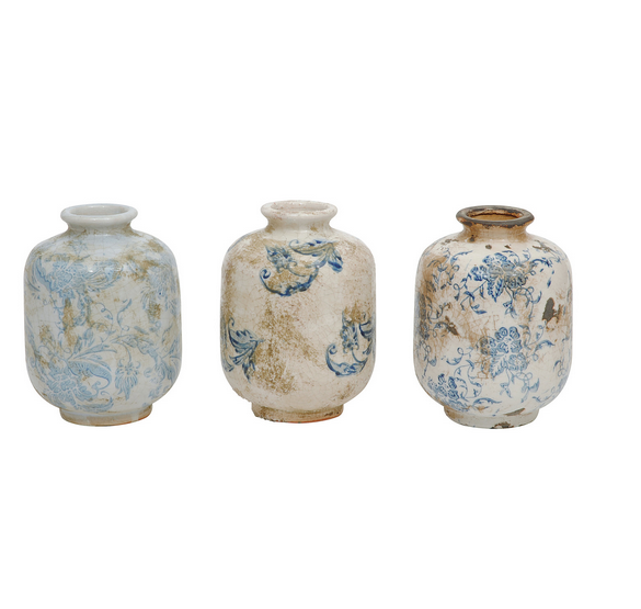 Short Blue Terracotta Vases
