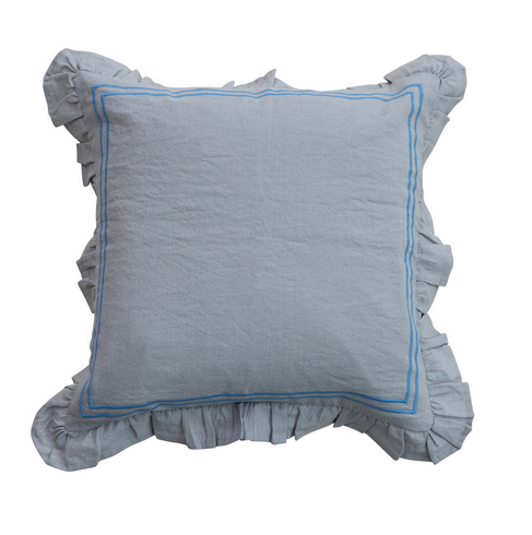 8" Square Blue Cotton & Linen Pillow
