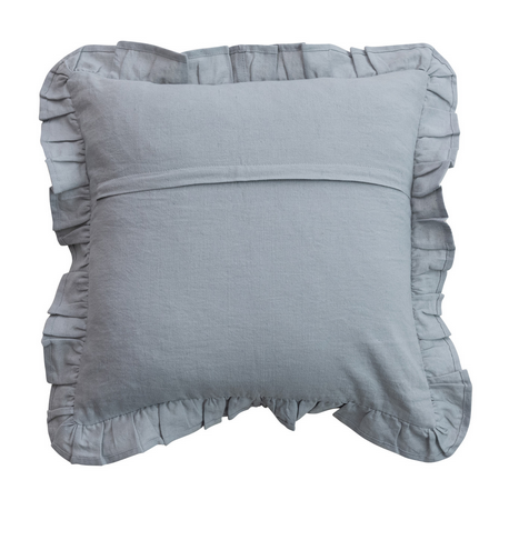 8" Square Blue Cotton & Linen Pillow
