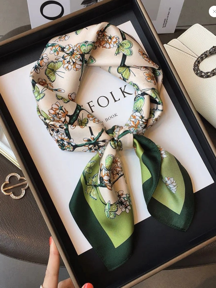 Green Butterfly Botanical Scarf
