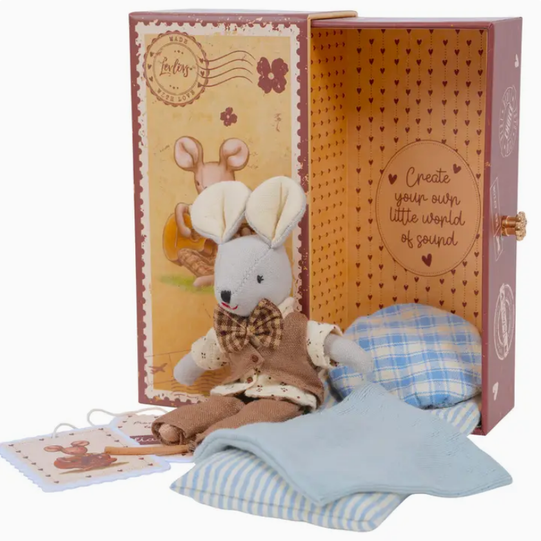 Mouse Liam in Stamp Holder Box with Bedding