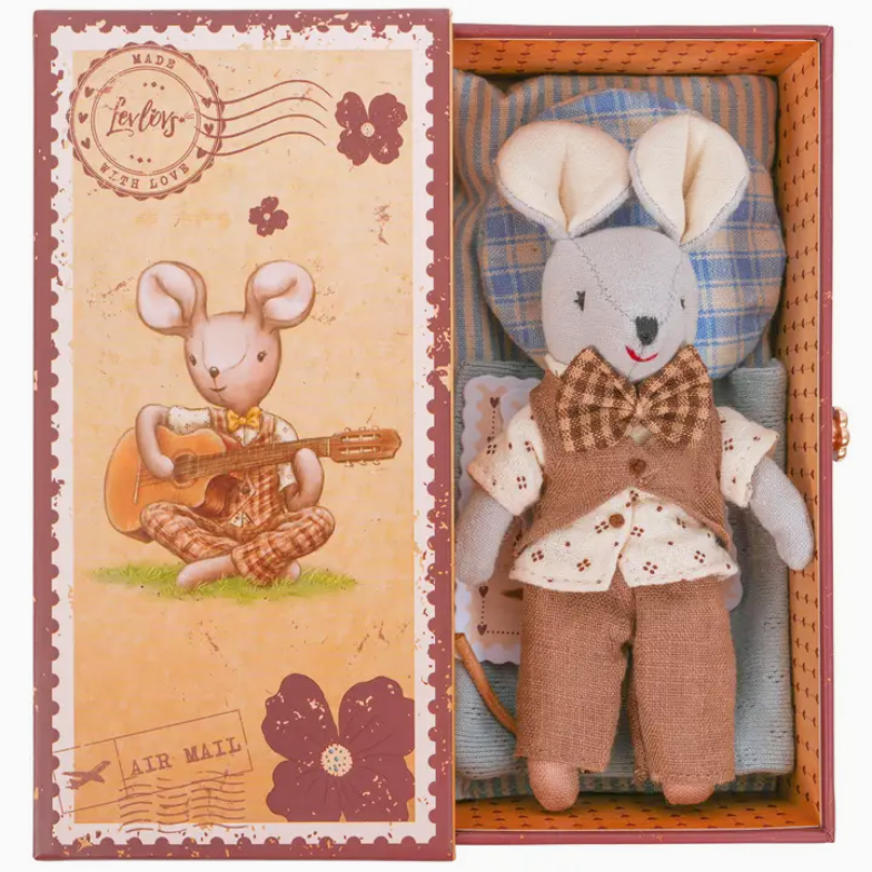 Mouse Liam in Stamp Holder Box with Bedding