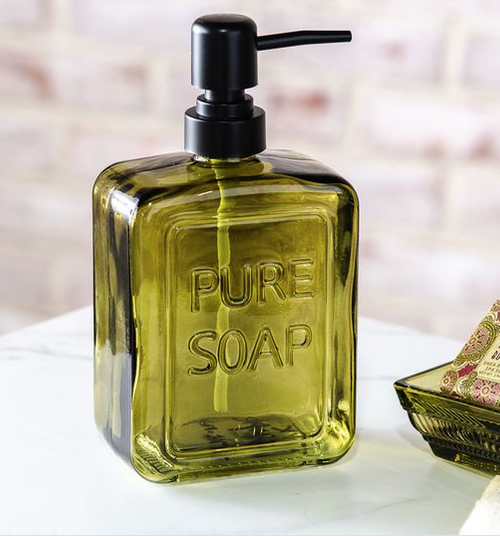 Olive Green Glass Soap Pump