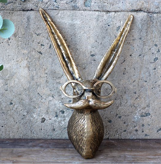 16.5" Gold Mustache Bunny Wall Accent