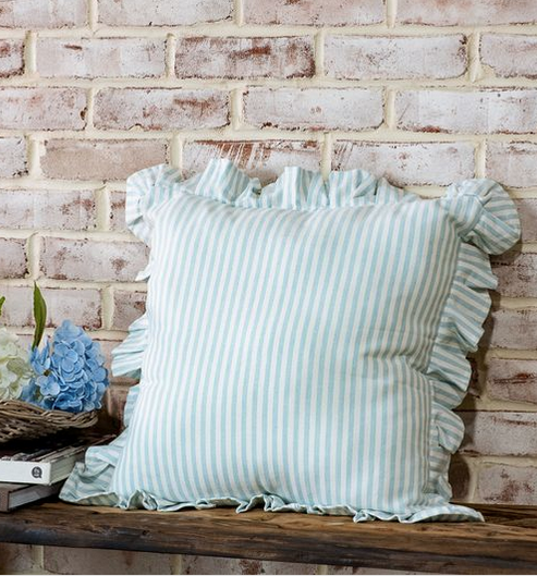 20" Light Blue Stripe Ruffle Edge Pillow
