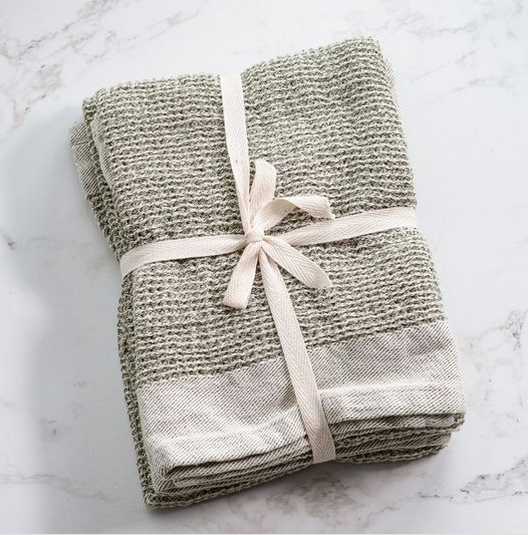 S/2 Olive Waffle Towels