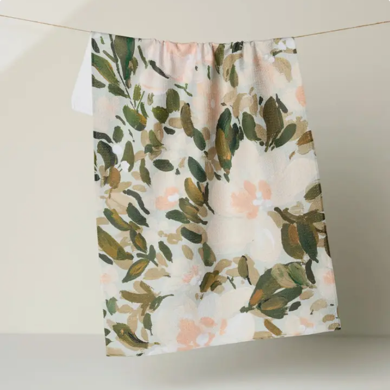 Geometry Painted Blossoms Tea Towel
