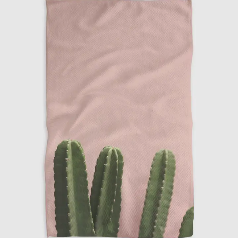 Geometry Pink Cactus Kitchen Tea Towel