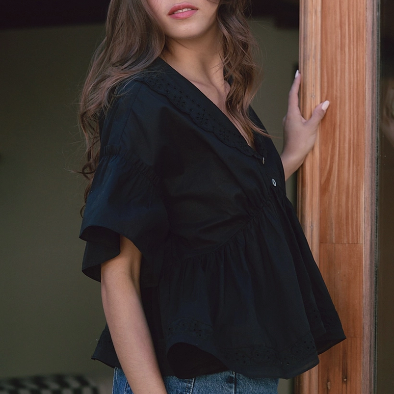 Black Airy Collared Blouse