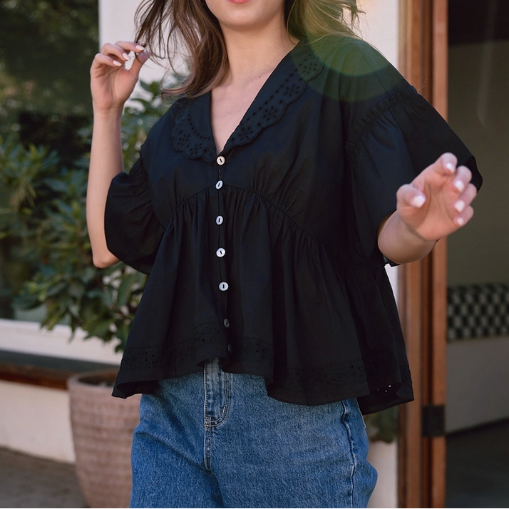 Black Airy Collared Blouse