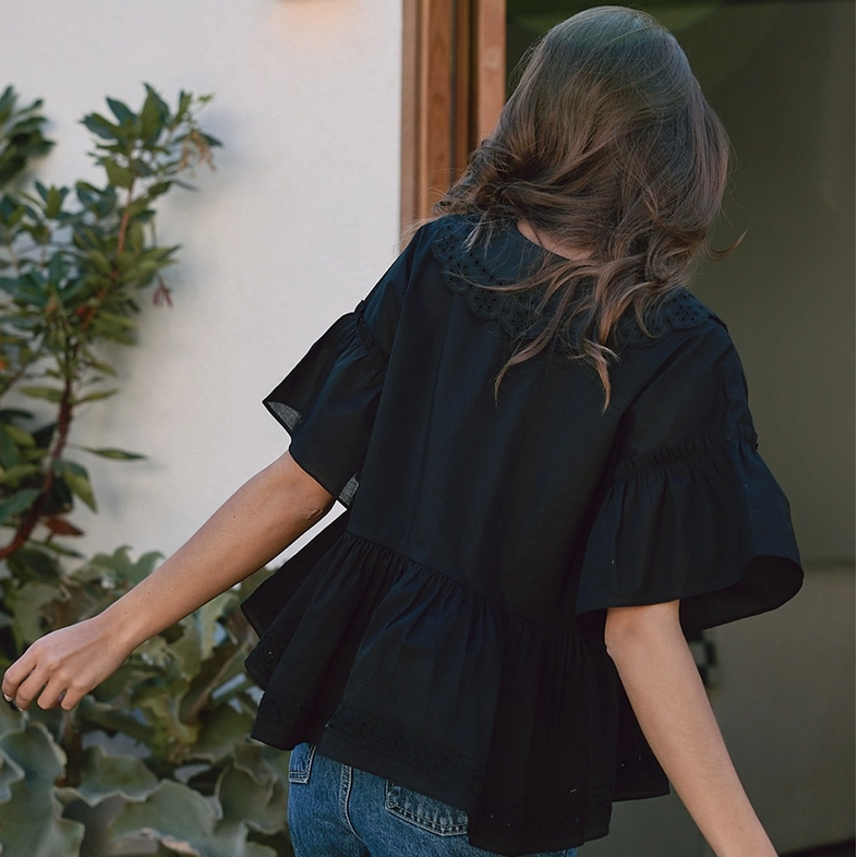 Black Airy Collared Blouse
