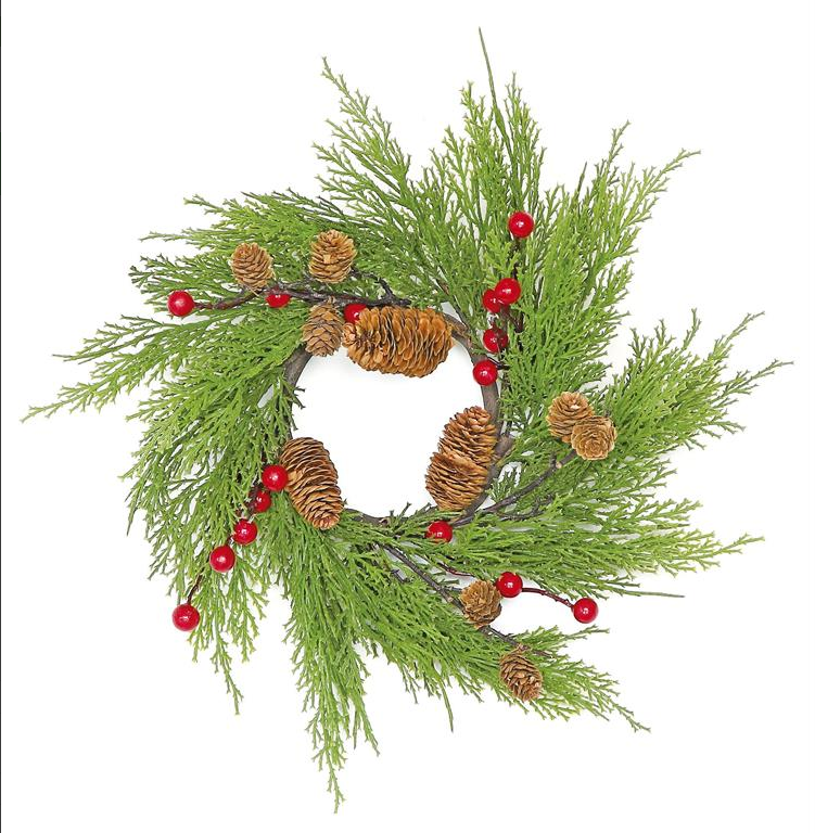 16" Cedar, Berry & Cone Table Wreath
