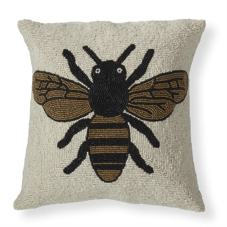 14" Beaded Bee Square Pillow