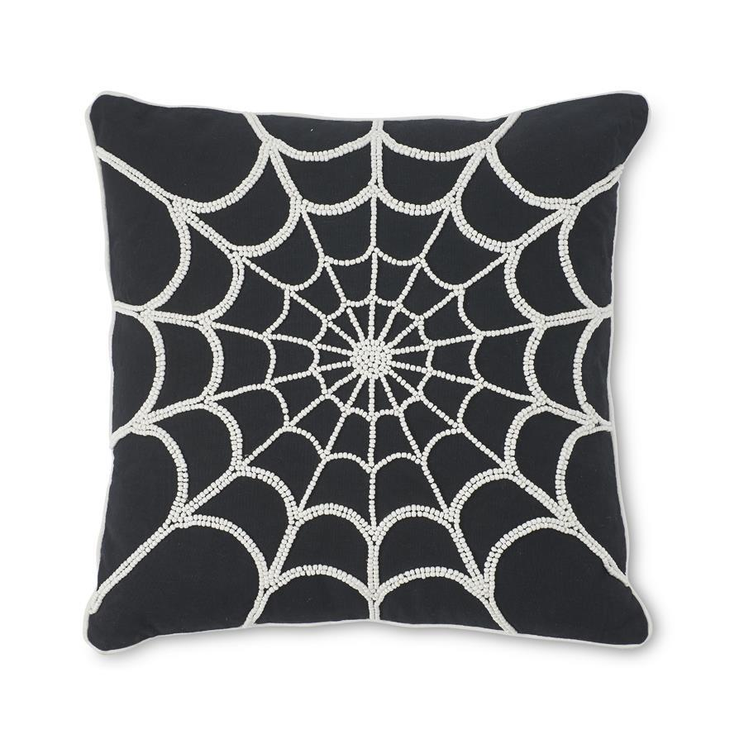 18" Beaded Spider Web Pillow