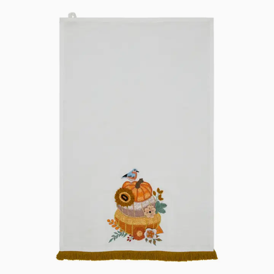Vintage Embroidered Pumpkin Tea Towel