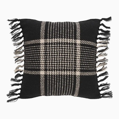 Black Tan Plaid Throw Pillow