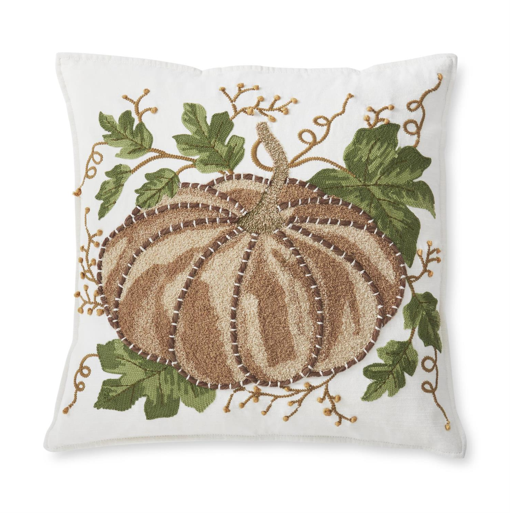 18" Embroidered Brown Pumpkin Square Pillow