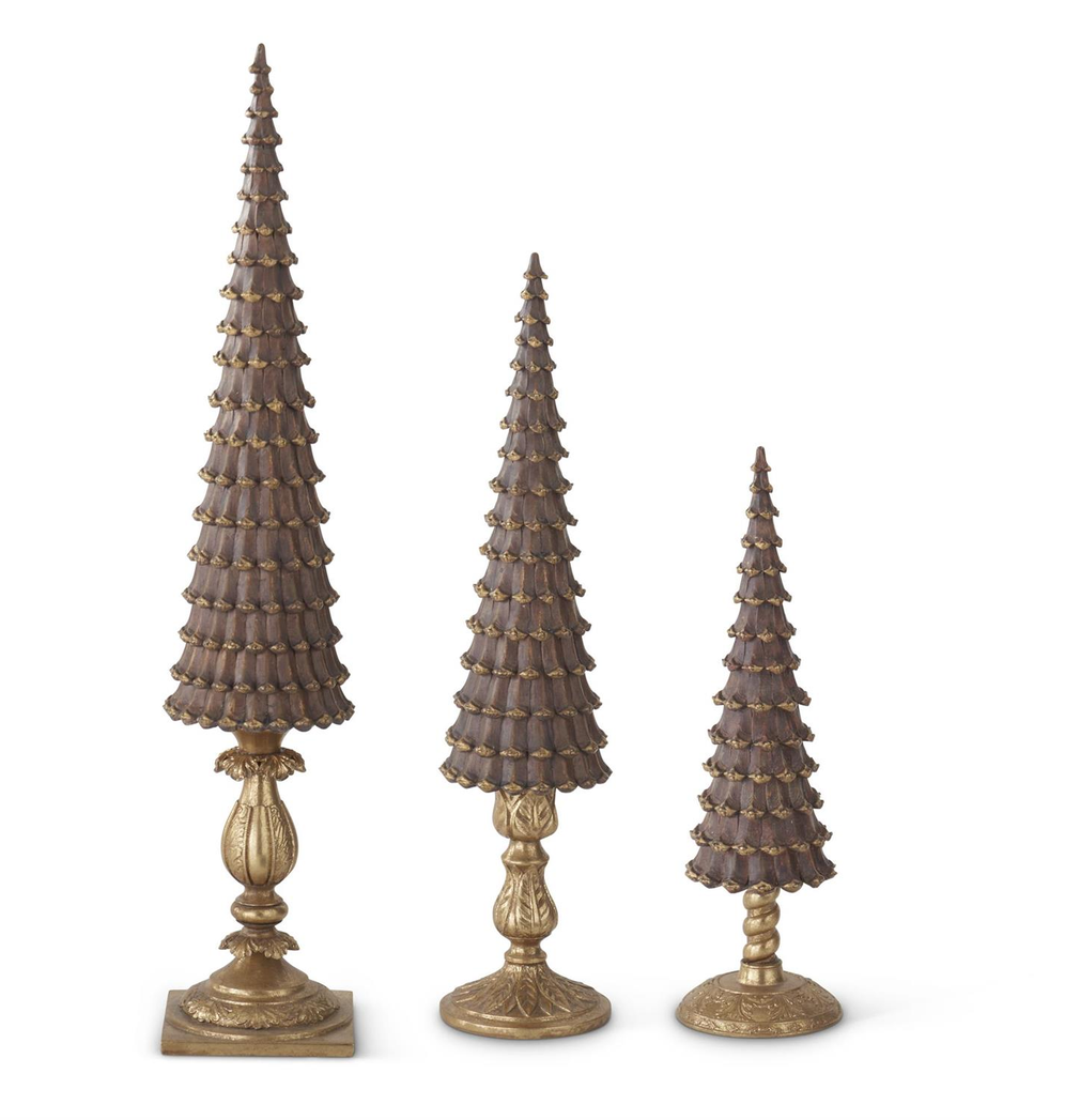 Resin Brown & Gold Pinecone Trees