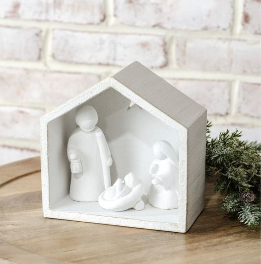 White & Gold Cement Nativity Scene