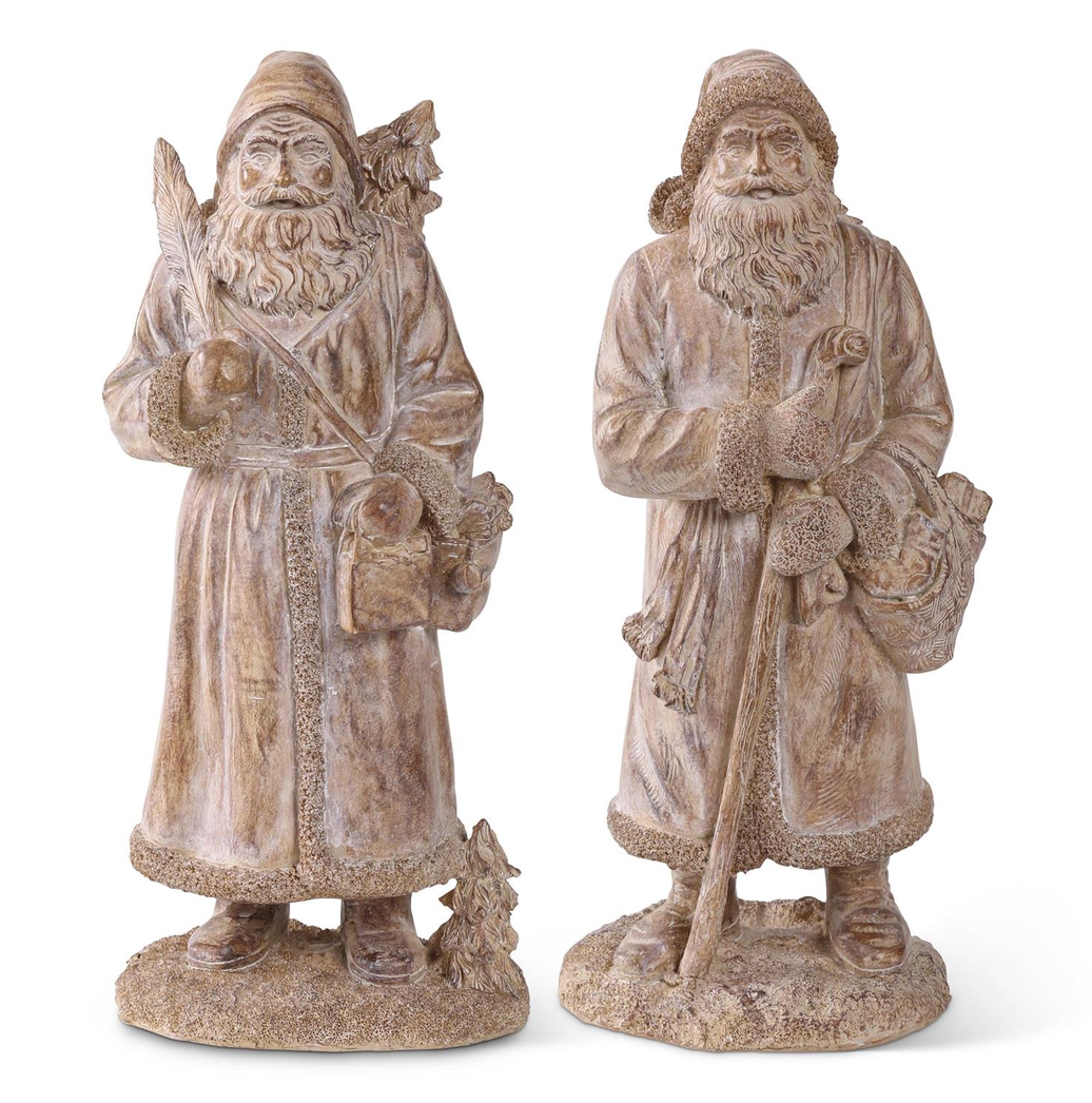 11.75" Resin Natural Wood Santas