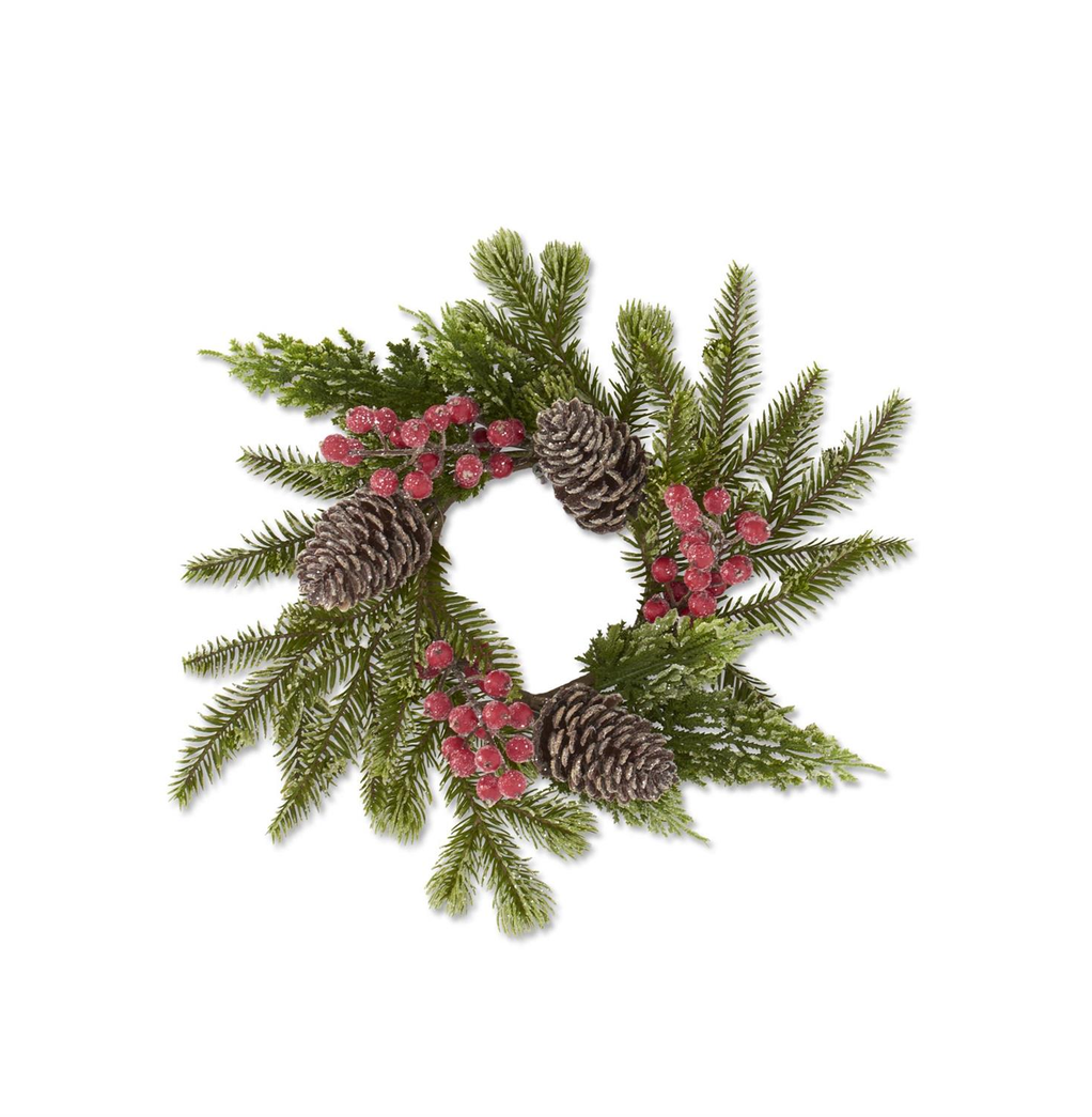 13" Glittered Icy Mixed Pine Candle Ring