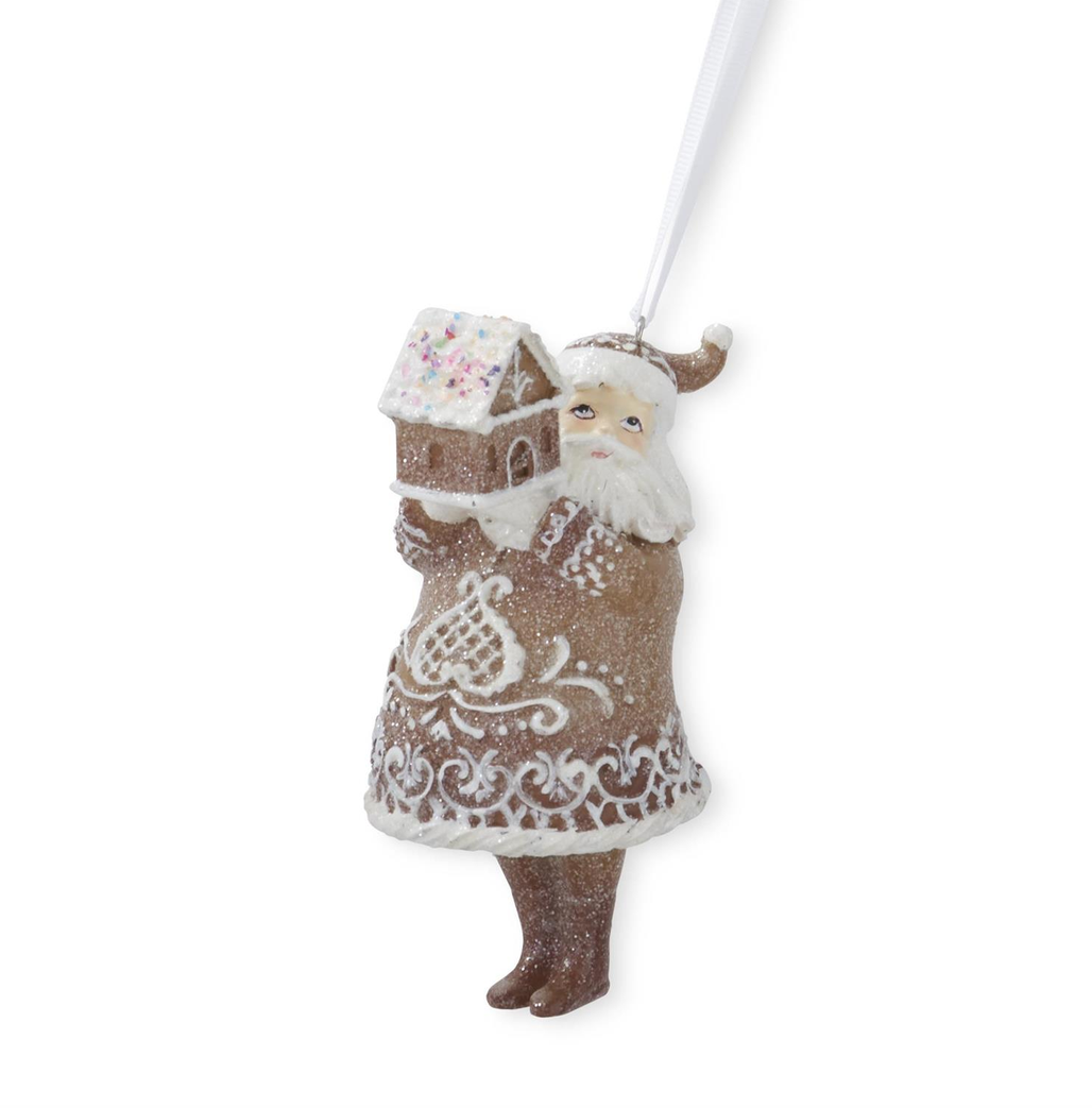 5" Brown Resin Glittered Gingerbread Santa