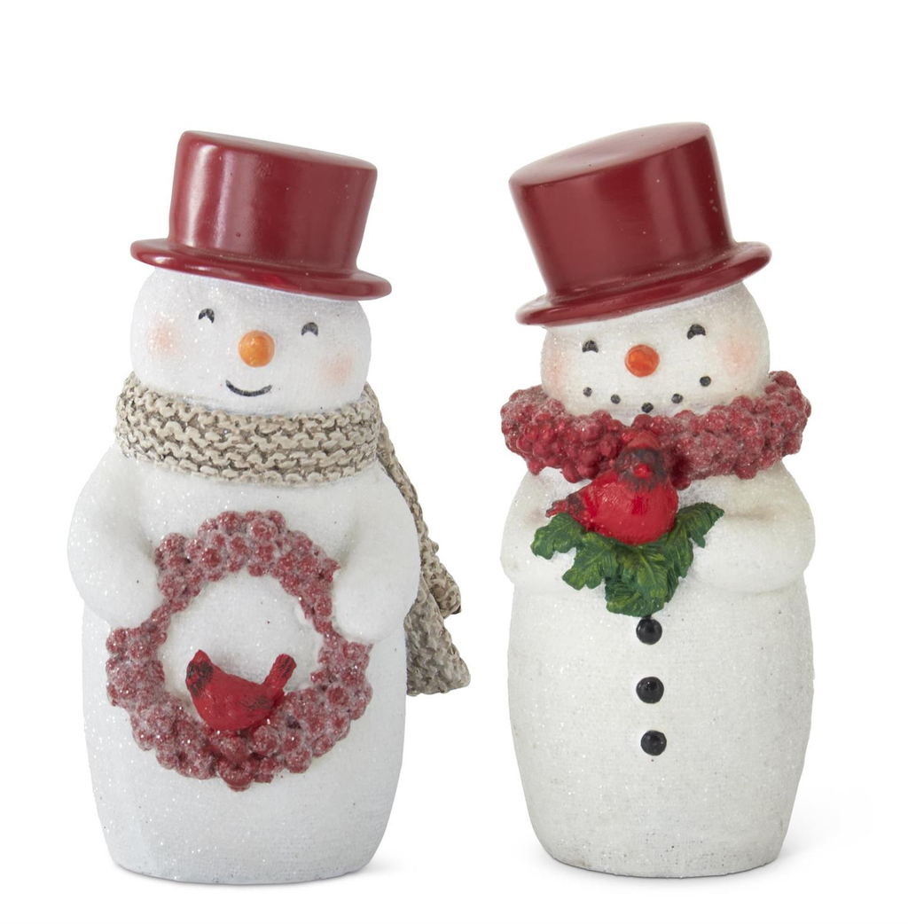 5" Glittered Snowmen with Red Top Hats