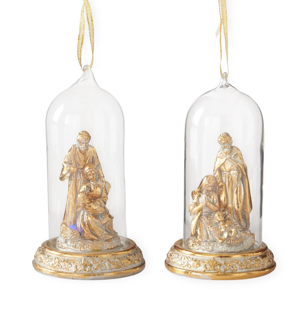 5" LED Gold Nativity Cloche Ornament