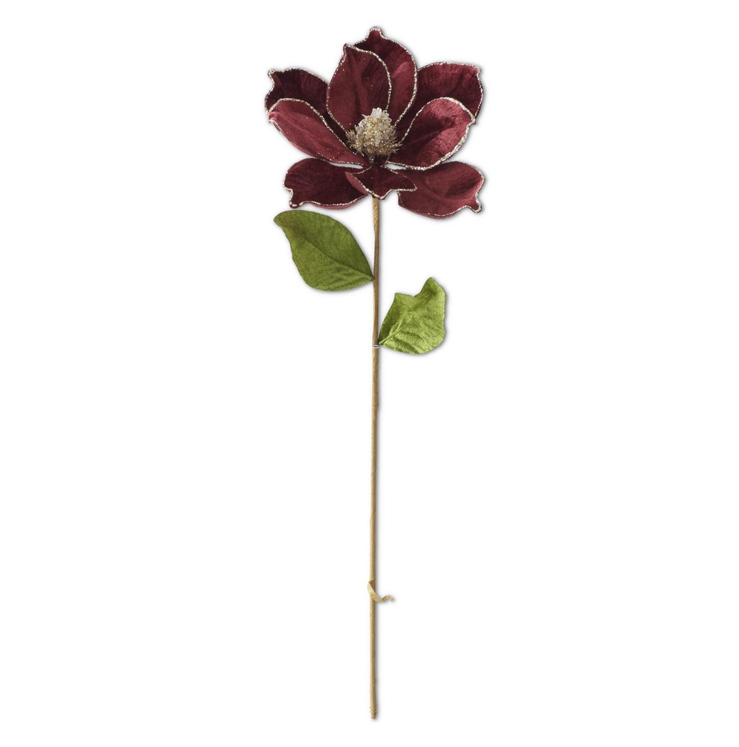 24" Burgundy Glittered Lined Magnolia Stem