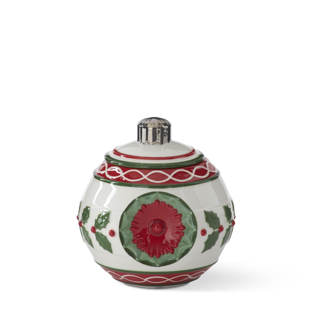 5.5" White, Red & Green Ceramic Container