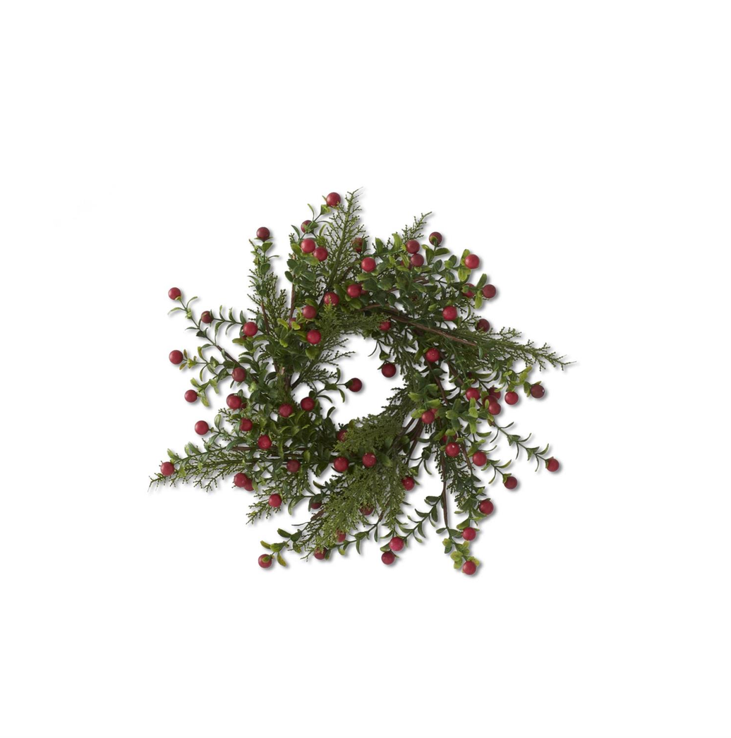14" Red Berry Prickly Heath & Pine Candle Wreath