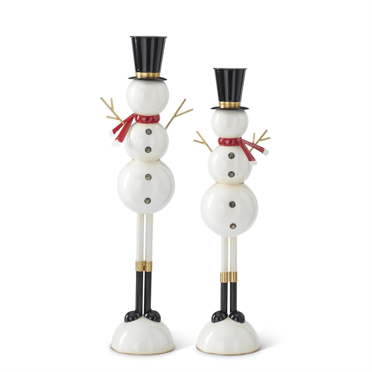 Black & White Metal Long Leg Snowman with Red Scarf