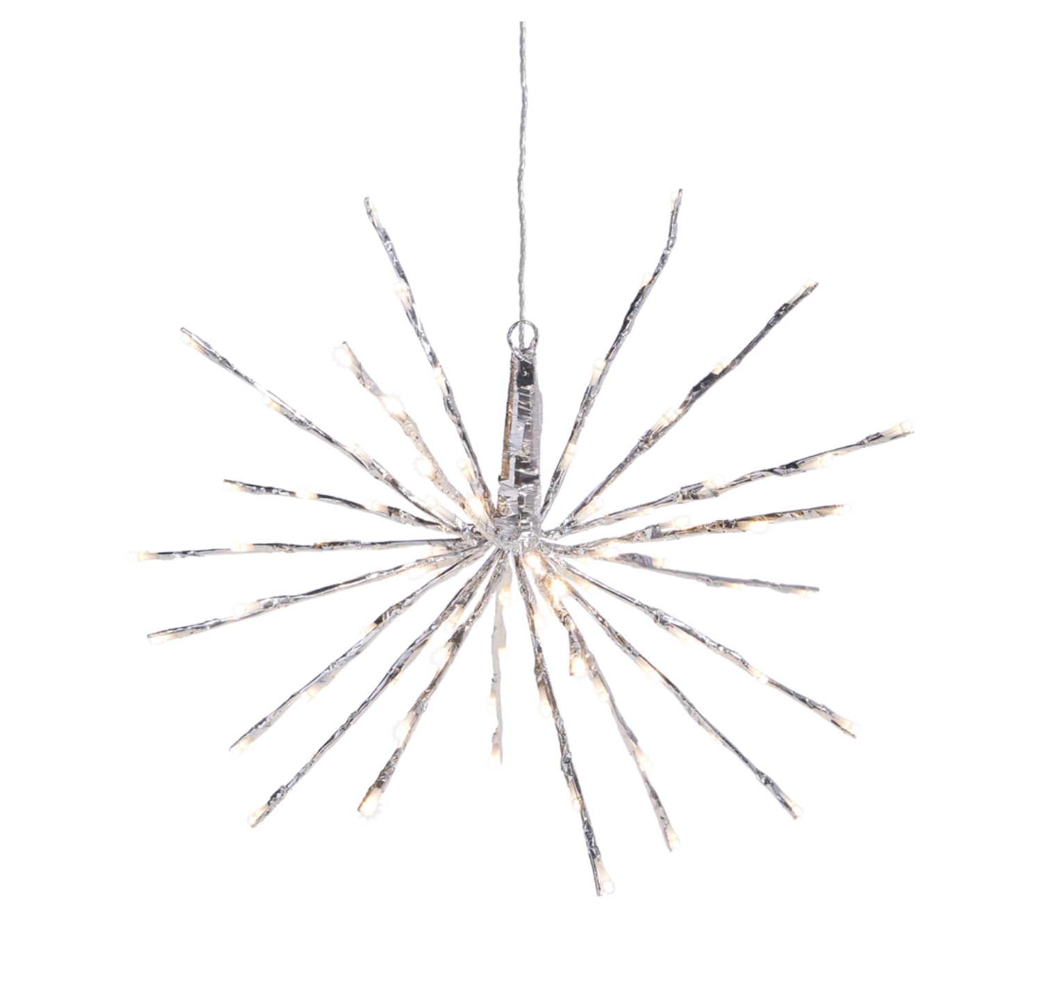 18" Silver Starburst with 80 Warm White Lights and Remote