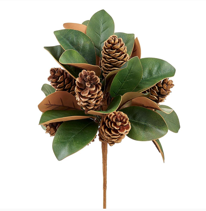 18" Magnolia Leaf & Pine Cone Bouquet